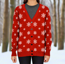 Load image into Gallery viewer, Love to Sing Red Snowflake Knitted Cardigan