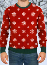 Load image into Gallery viewer, Love to Sing Christmas Snowflake Knitted Sweater with Green Trim