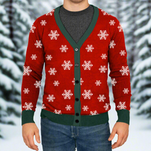 Load image into Gallery viewer, Men's Christmas Snowflake Knitted Cardigan Green Trim