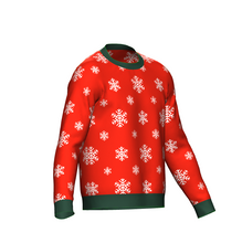 Load image into Gallery viewer, Women&#39;s Christmas Snowflake Sweater Green Trim
