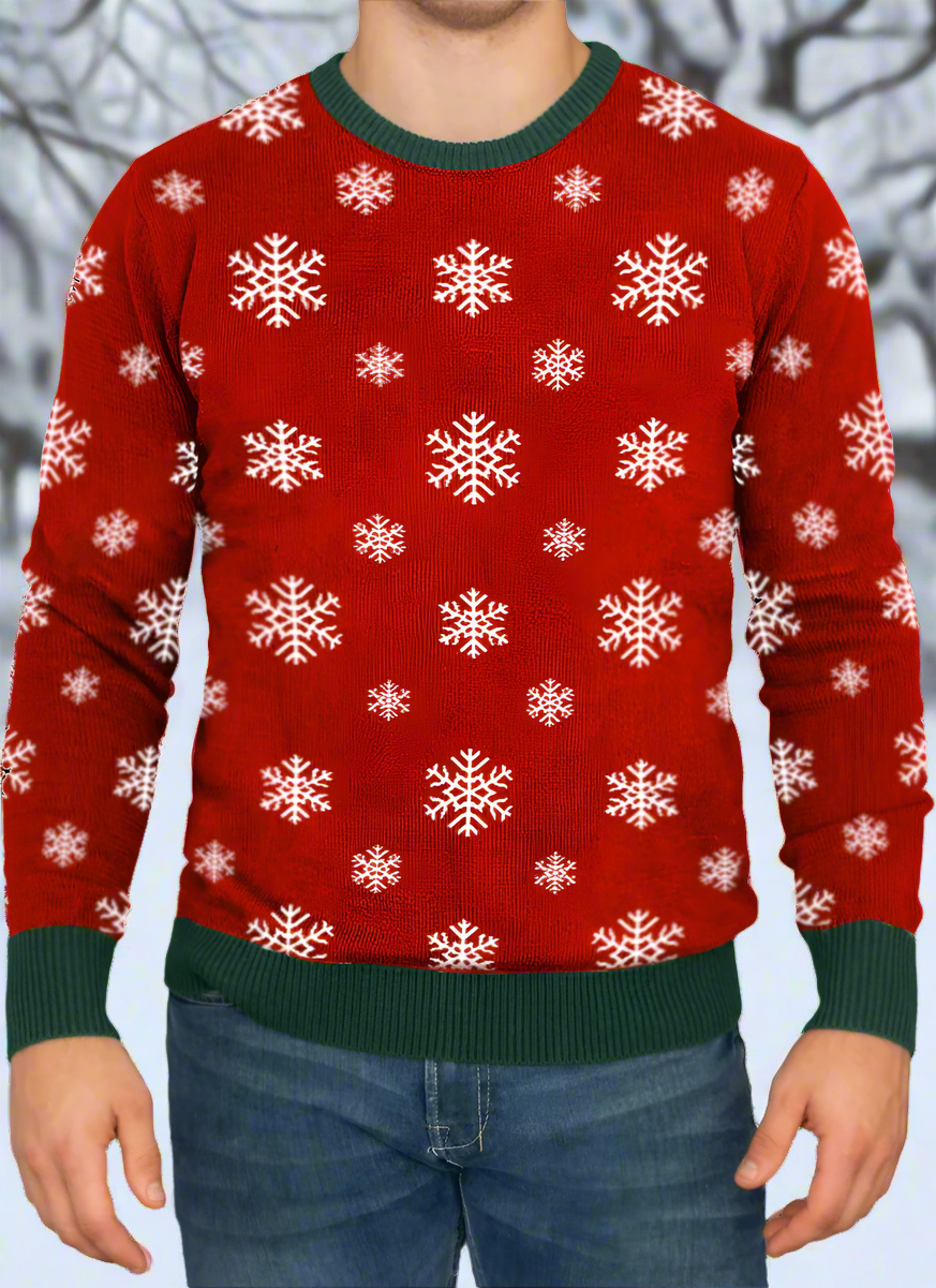 Men's Christmas Snowflake Knitted Sweater Green Trim | Love to Sing