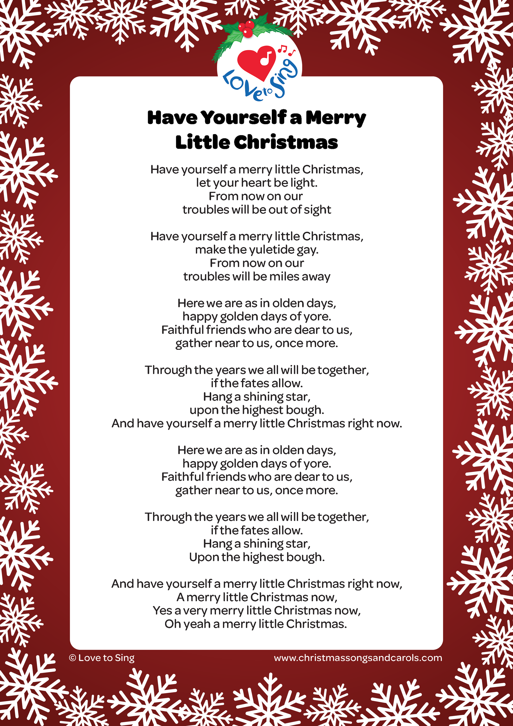 have yourself a merry little christmas lyrics | love to sing