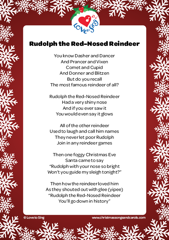 Words to rudolph the red nosed reindeer discount