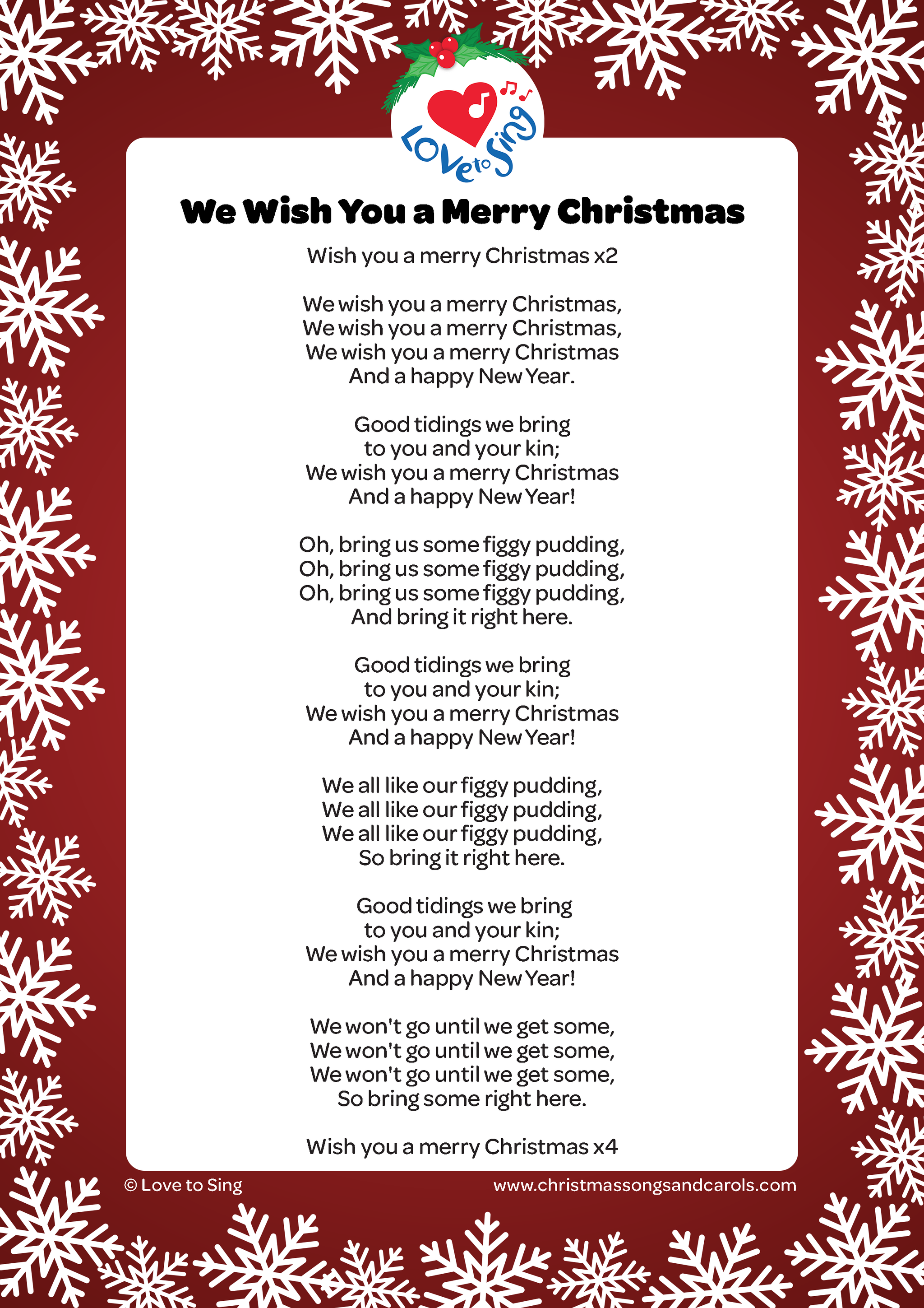 We Wish You a Merry Christmas Original Lyrics | Love to Sing